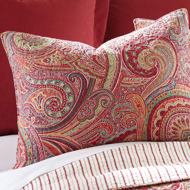 Levtex Home - Spruce Red Quilt Set - Full/Queen Quilt (88x92in.) + Two Standard Pillow Shams (26x20in.) - Paisley Pattern in Burgundy, Red, Tan, Grey - Reversible - Cotton - Image 4